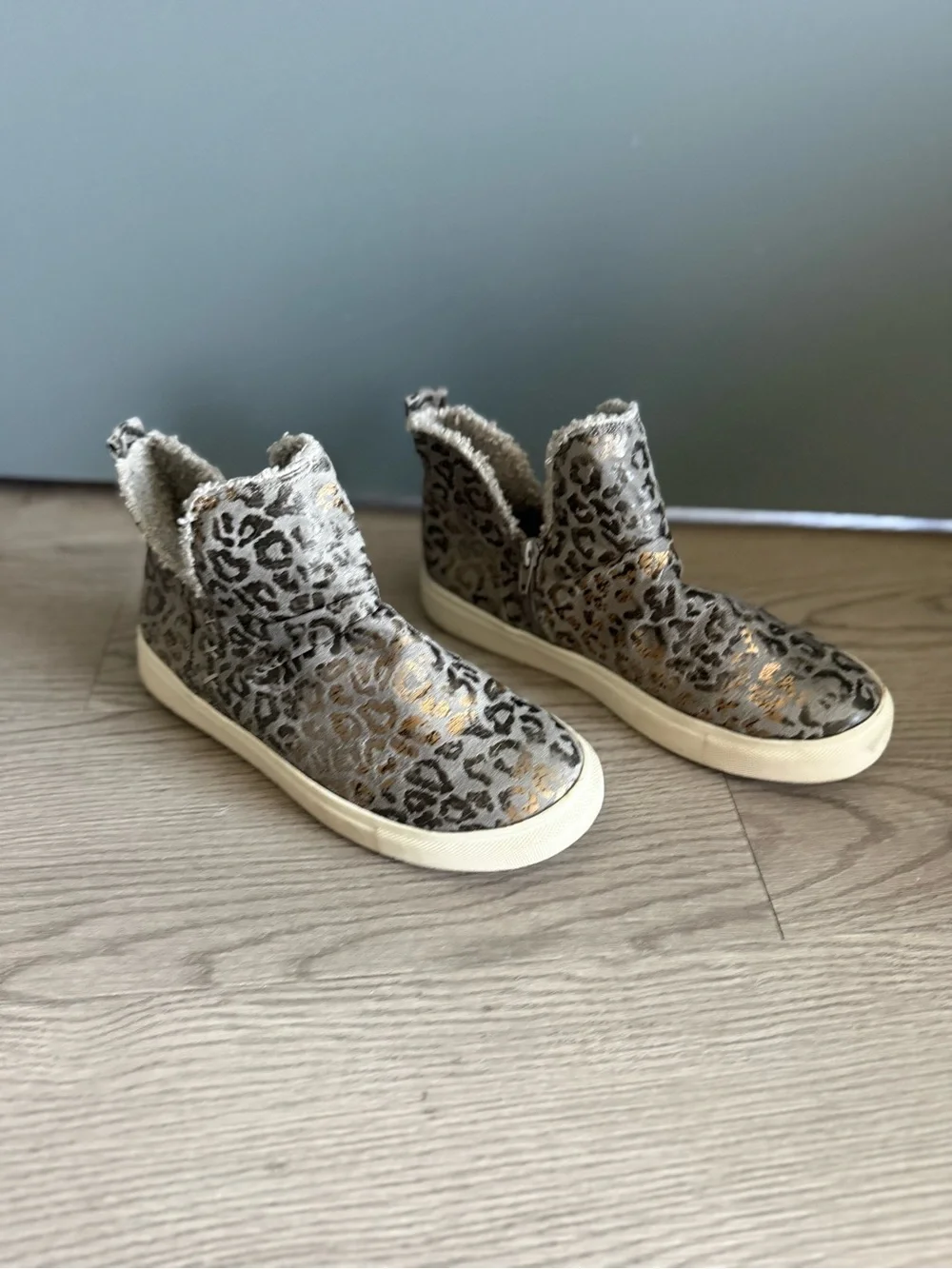 Leopard Print High-Top Slip-On Sneakers in Sage and Gold